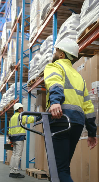 rucken lager und mann mit wagen distribution und logistik mi