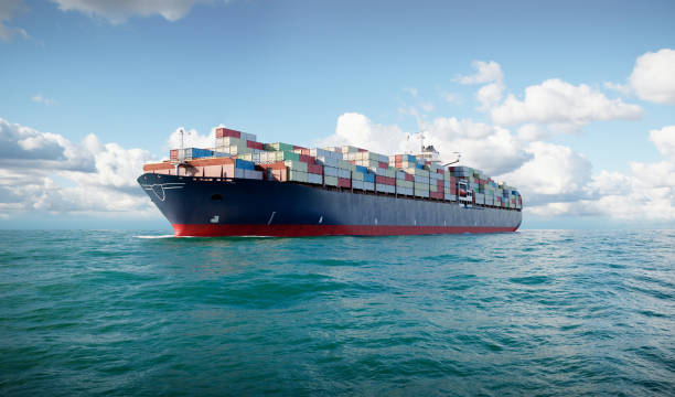 3d frachtcontainerschiff im meer