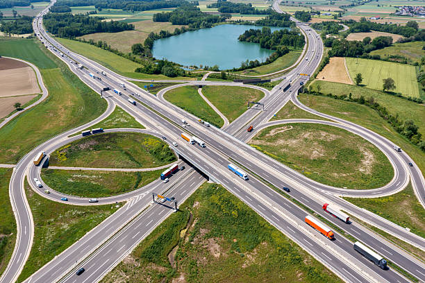 aerial view of highway intersection