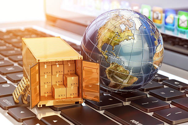 internet shopping und e commerce paketzustellungskonzept