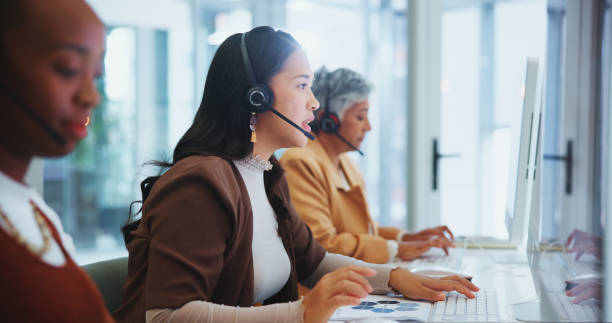 woman call centre and headphone for help in office telemarketing or customer service of2157716273